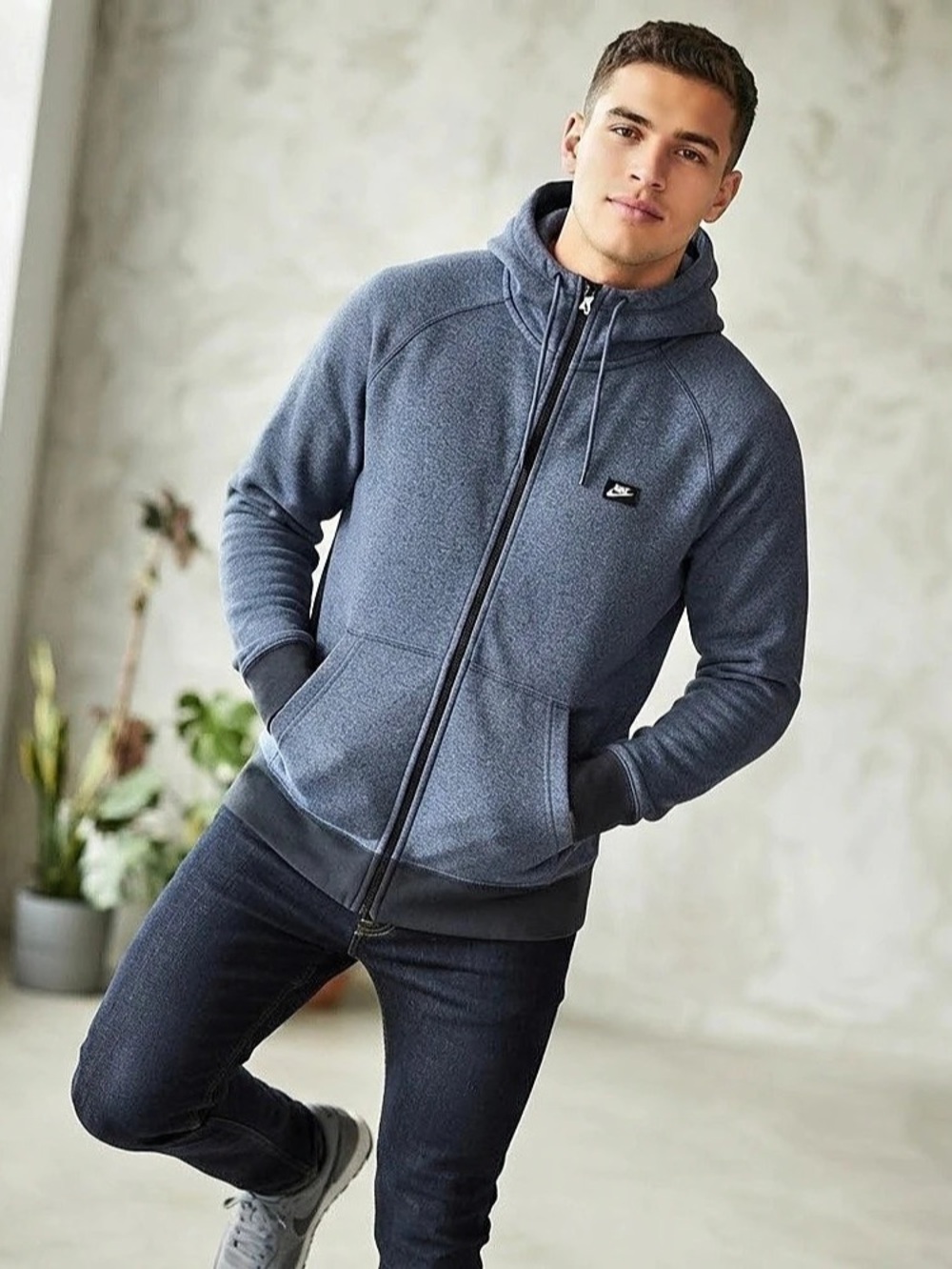 Nike Full Zip Hoodie Men Size Large Blue Heathered Sweatshirt Jacket Activewear
